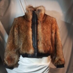 Women's ( Red Fox )Faux Fur Jacket - Brown